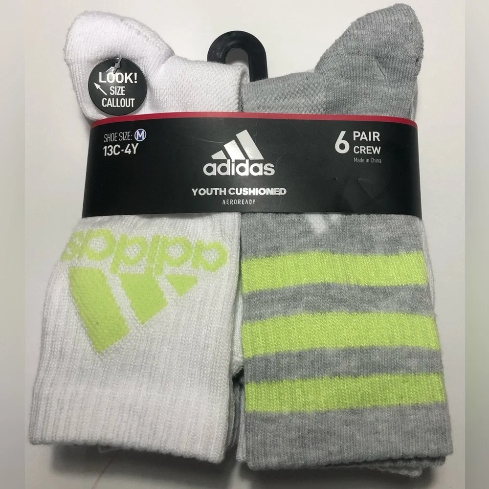 Sports Crew Socks Boys Youth Cushioned Athletic Moisture Wicking Girls M 13C-4Y